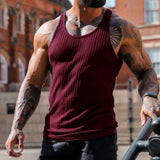 Threebooy Large Size Men's Sleeveless Summer Knitted Vertical Stripe Fitness Sports Leisure Slim Men's Vest Men's L-Line Vest Men's