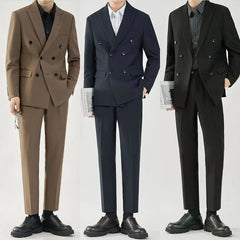 Threebooy &nbsp;New black suit set for men slim fit British handsome double breasted wedding dress groomsman suit for men