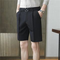 Threebooy  Pleated Shorts Men Summer White Shorts Korean Fashion Casual Shorts Work Wear Clothes Breathable Comfort Slim Fit Bermudas