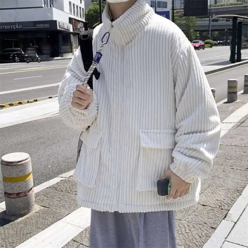 American high street men and women trendy personalized corduroy warm loose jacket couple Harajuku retro casual top y2k