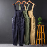 Threebooy Retro Work Suit Jumpsuit Couple Loose Fitting Straight Pants Large Pocket Thick Casual Overalls Men One-piece Suspenders Trouser