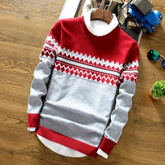 Threebooy  Men's Round Neck Knitted Sweater Autumn/winter Casual Trendy Base Layer Top Fashionable Knitwear Youth Korean Style