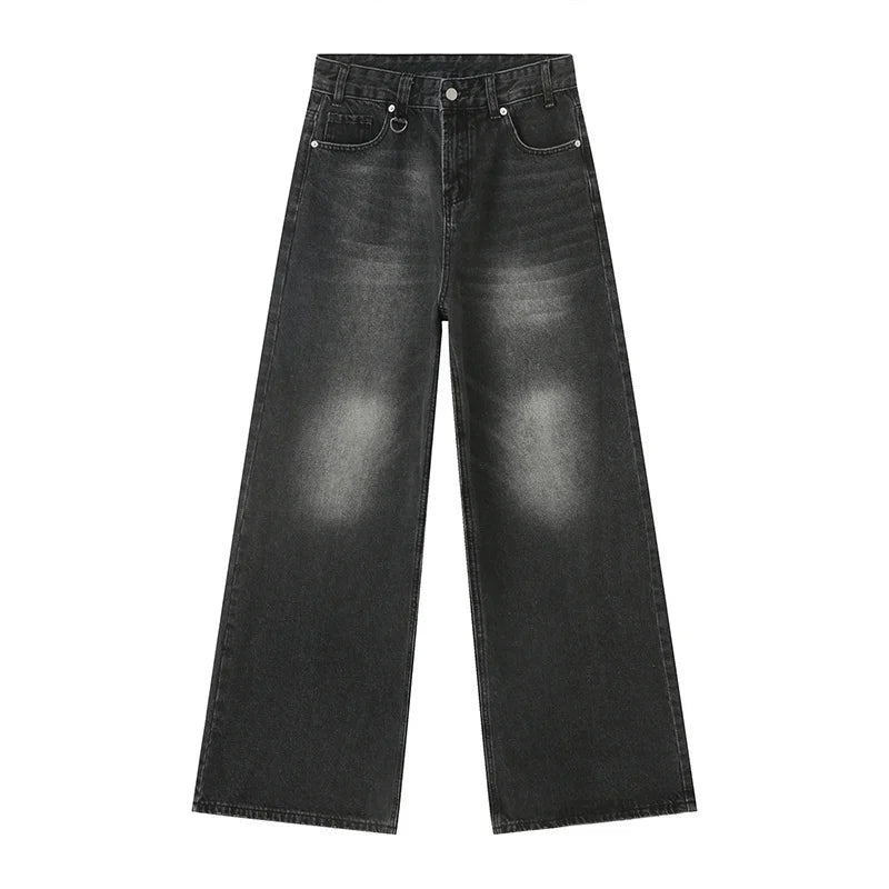 Threebooy  Autumn Men Denim Pants Straight Droop Vintage Loose Bottom Straight Wide Leg Casual Male Trousers Korean Style