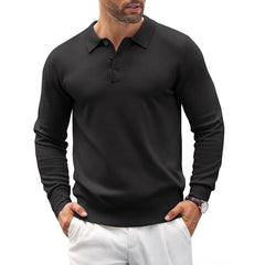 Threebooy  Outdoor Mens Knit Long Sleeve Polo Sweater Casual Classic Polo Shirts Button Down Sweaters Thermal Pullover Lightweight Sweater