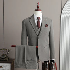 Threebooy  A stylish and cool striped casual business three-piece suit set for the autumn , a high-quality wedding suit