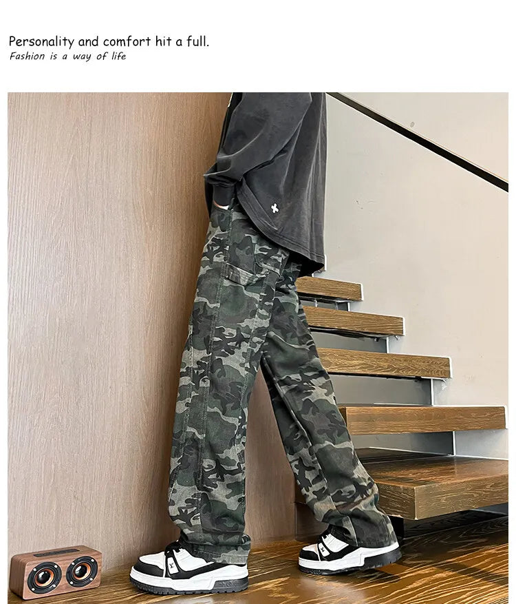Threebooy Jeans Men straight Pants patchwork male jean Fit Patchwork Streetwear Men's Trousers Denim Large size Hip Hop