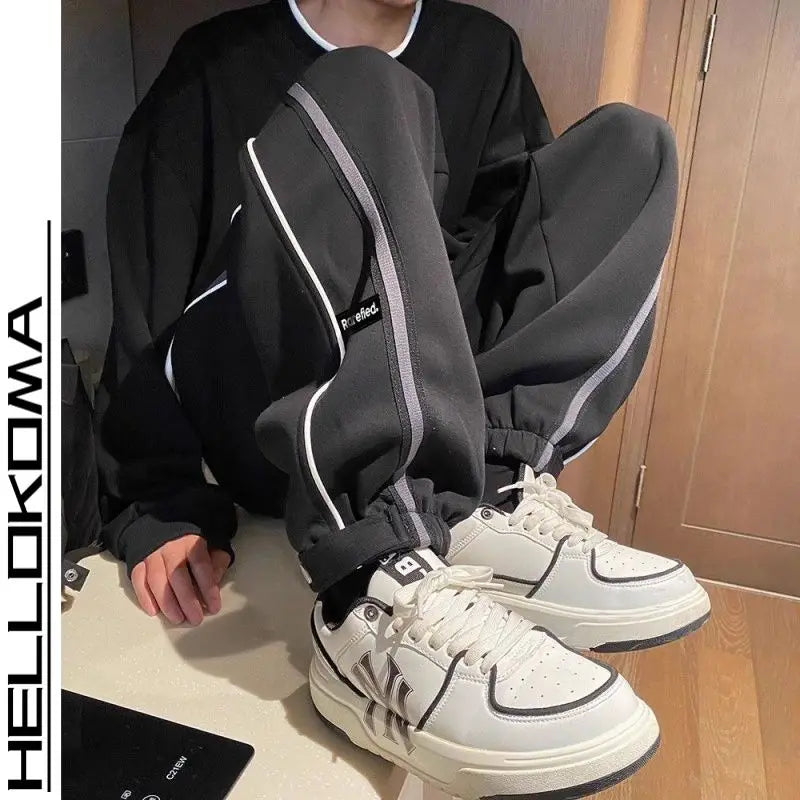 Threebooy Hong Kong Style Street Pants Spring and Autumn Style Personalized Spliced Trousers Youth Trendy College Style Versatile Trousers