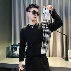Threebooy Men Trendy Corrugated Sweatshirts High-end Pullovers T-shirts New Men Tops Long-sleeved T-shirts Tops