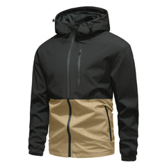 Threebooy  Color-blocked Hooded Waterproof Hiking Jacket for Men Outdoor Leisure Sports Windproof Water-splashing Men's Mountaineering Suit