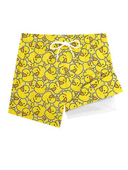 Threebooy  3D Print 2 in 1 Mens Swim Trunks Summer Quick Dry Beach Shorts with Phone Pocket Swimwear Swimsuit Bathing Suit  Board Shorts