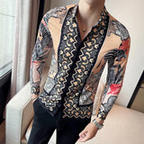 Threebooy High Quality Men Floral Shirt Long-Sleeved Tuxedo Slim Shirt Fashion Mens Designer Retro Printed Shirt Camisa Masculina 4XL