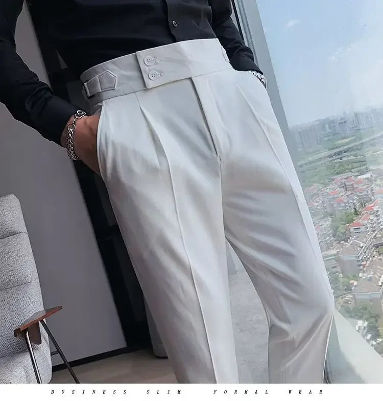 Threebooy Nadir Coffee Color Men's Trousers Classic Trendy Paris Button Single Pleat Slims Smooths Your Silhouette Business Casual Pants