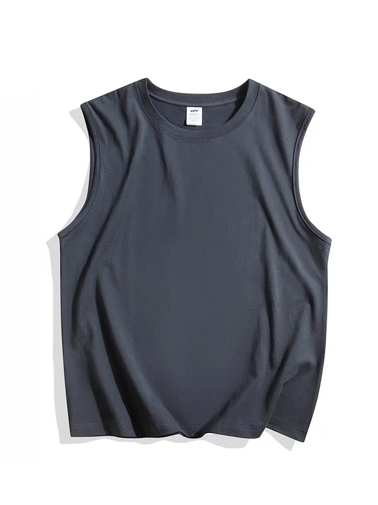 Threebooy  230GSM Cotton Men's Tank Tops Comfortable Muscle Fit Athletic Vest for Gym and Summer Workouts Korean Basic Sleeveless Tee Tops