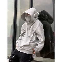 Threebooy Korean Street Style Solid Color High Collar Oversized Hoodie Men Fashion Loose Casual Hooded Top Harajuku New Sweatshirt Hoodie