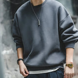Threebooy Workwear Retro Grey Off Shoulder Space Cotton Sweater Air Layer Hatless Round Neck Coat Head Men's Fashion