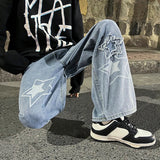 Threebooy Men Jeans Stars  2024 New Spring Vintage Y2K Simple Casual Loose Fashion Straight Wide Leg Oversize Pants Male Hip Hop Trousers