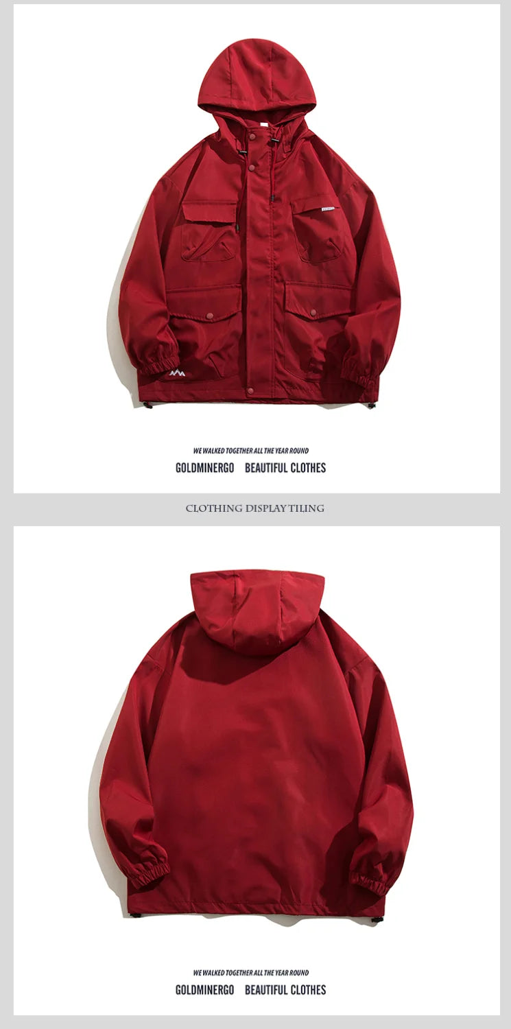 Threebooy Japanese Cityboy Work Jacket Men's Spring Autumn Multi-pocket Mountaineering Suit High-end Casual Hooded Jacket Chic