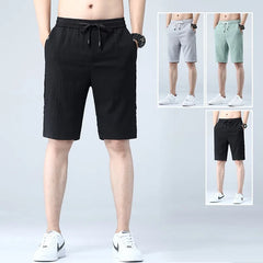 Threebooy Summer New Men's Lightweight Ice Silk Casual Shorts Fashion Soft Washed Elastic Waist Tie Loose Five Pants Black Grey