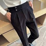 Threebooy  Spring Summer Men's Casual Pants Suit Pant Slim Fit Work Elastic Waist Jogging Trousers Male Black Grey Plus Size 29-36