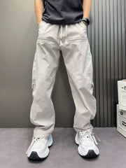 Threebooy Solid Color Baggy Straight Cargo Pants for Men Spring Summer New in Emo Techwear Fashion Cheap High Quality Casual Trousers Man
