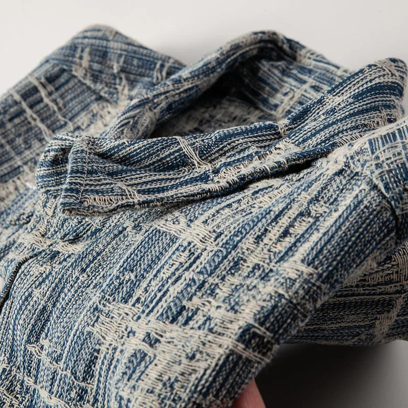 Threebooy Japanese Retro Shirt Washing Old Plaid Work Clothes Denim Shirt Men Women Trendy Loose Casual Long-sleeved Top Urban Chic Blouse