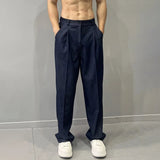 Threebooy Mens Trendy Drapey Thin Loose Slimming Wide-Leg Pants Gender-Neutral Casual Solid Color Ice Silk Suit Straight Pants Unisex