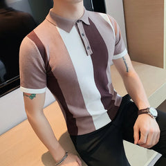 Threebooy Men's Summer Casual Short Sleeve Knitting Polo Shirts/Male Slim Fit High Quality Color Matching  Short Sleeve Polo Homme S-5XL