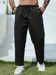 Threebooy  Plus Size Men's Solid Casual Fashion Pants For Spring Fall Winter, Men's Clothing