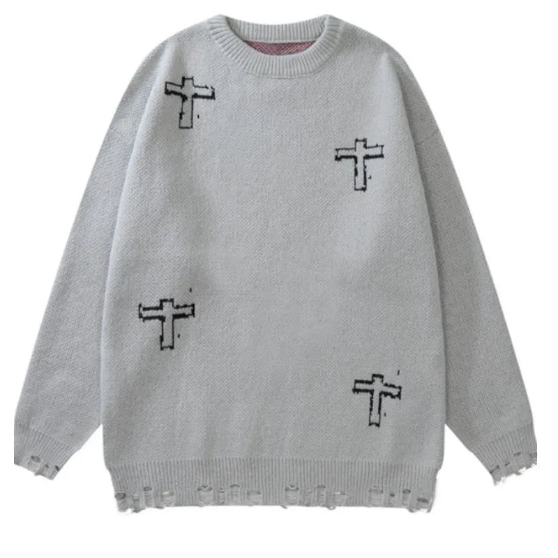 Threebooy Sweaters Fashion Brand Dark Cross Sweaters Men's Autumn and Winter Gentle Lazy Wind Soft Waxy Sweaters