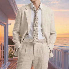 Threebooy  Men's Two-Piece Suit Summer Fashion Notch Lapel summer beach wedding parties Casual business cardigan for men