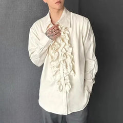 Threebooy Mens Palace Style Ruffled Long-Sleeved Shirt 2024 New Genderless Medieval Pleated Loose Retro Solid Color Stage Clothing Unisex