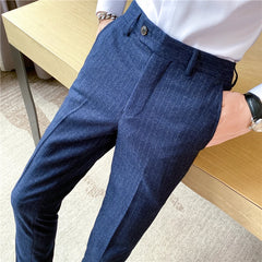 Threebooy Men's Spring Autumn New Fashion Business Casual stripe Suit Trousers Male Solid Color Straight Pants Men Loose Cotton Pants