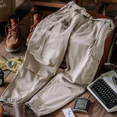 Threebooy  American Style Heavyweight Washed Multi-Pocket Work Pants Men's Spring Autumn Loose Cuffed Casual Trousers Comfortable Fit