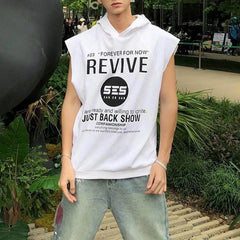 Threebooy  Summer New Men's Hooded Sleeveless T-shirt American Retro Fashion Trend Street Casual Loose Breathable Niche Men's Tops