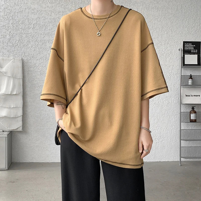 Threebooy  Summer Short Sleeve T-shirt Men Fashion 3 Colors Oversized T Shirt Men Streetwear Hip Hop Loose O-Neck Tshirt Mens Top S-2XL