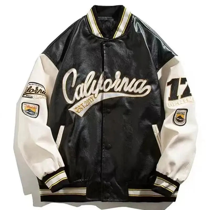 Threebooy PU Leather Varsity Bomber Jacket Embroidery Pilot Baseball Jacket Men Hip-Hop Streetwear Women New Harajuku Loose Coats