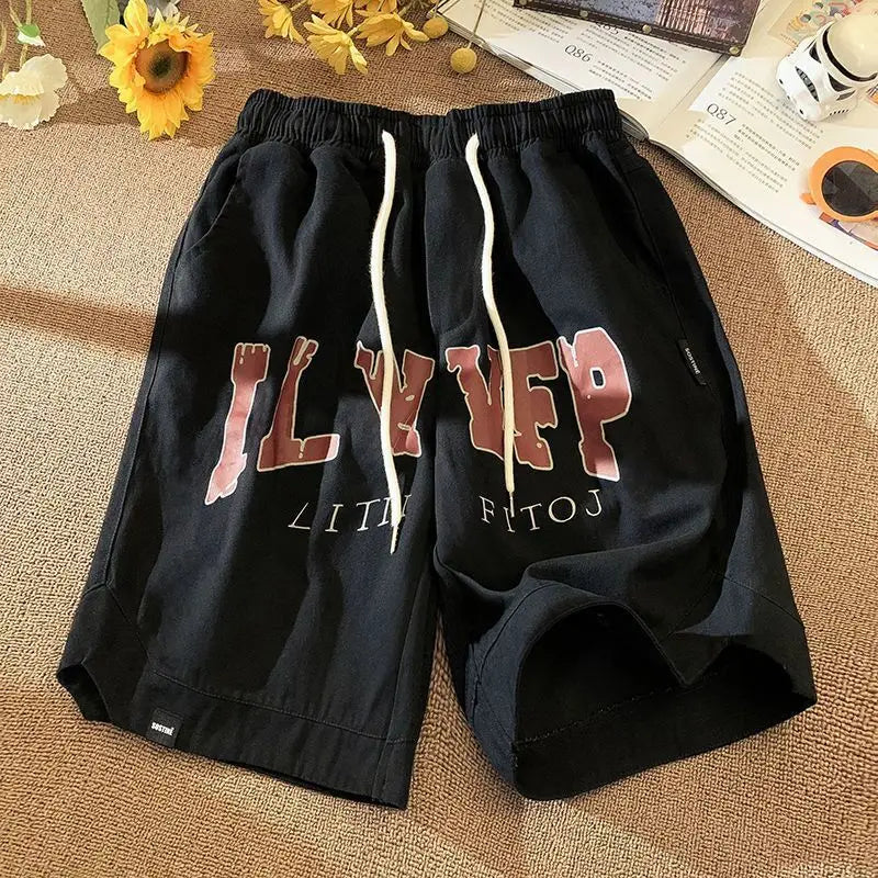 Threebooy American Basketball Shorts Men's Summer Thin Casual Sports Five-point Pants Heavy Trendy Loose High Street Trousers Aesthetic