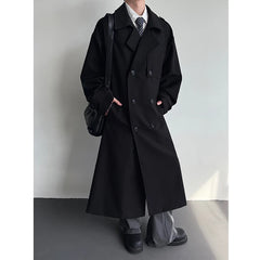Threebooy 2025 New Loose Trench men Long coat Autumn fashion Double-breasted Caslua trench Unique cuff design Korean street windbreaker