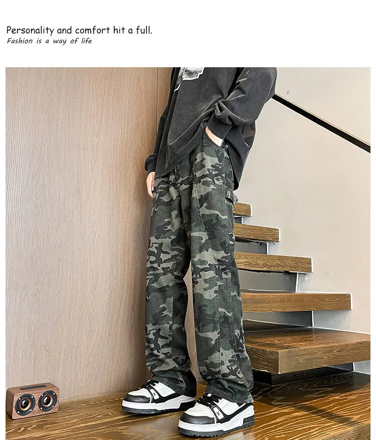 Threebooy Jeans Men straight Pants patchwork male jean Fit Patchwork Streetwear Men's Trousers Denim Large size Hip Hop