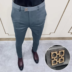 Threebooy Summer Men's Business Casual Trousers Black Stretch Leggings Autumn Winter Long Pants Slim Style in Korean Version Suit Pants