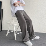 Threebooy Classic Summer Men Casual Trousers Thin Ice Silk Solid Color Elatic Waist Straight Loose Pants Comfortable Streetwear