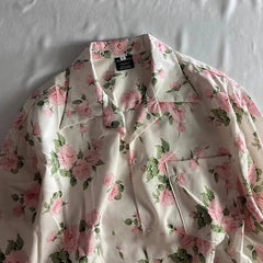 Threebooy  Men Summer Vacation Style Floral Printed Short Sleeve Shirt Loose Fit Breathable Casual Lightweight Lapel Shirts