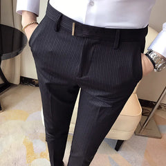 Threebooy  Striped Suit Pant Men Elegant Slim Fit Tight-ankle Trousers Pants Men Office Party Business Dress Trousers 28-36