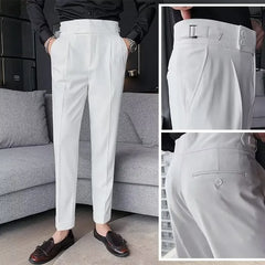 Threebooy  AutumnCasualTrousersMenStraight-LegNarrow-FitHigh-WaistedSlimsBritishStyleSuit Pants BusinessAttire