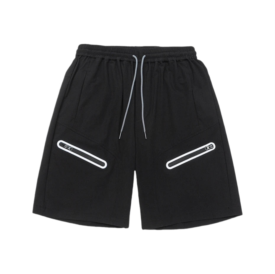 Threebooy  Large Size Casual Shorts Men Streetwear Harajuku Reflective Stripe Knee Length Pants Japan Style Outdoor Quick Drying Short Male