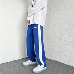 Threebooy Contrasting Color Stitching Mopping Casual Trousers Men Oversize Sports Loose Pants Printed Letters Straight Wide-leg Sweatpants