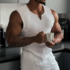 Threebooy  Summer new men V-neck Vest stripe gym Tank top Men Fitness sleeveless shirt Sports Undershirt Gyms clothing Training vest