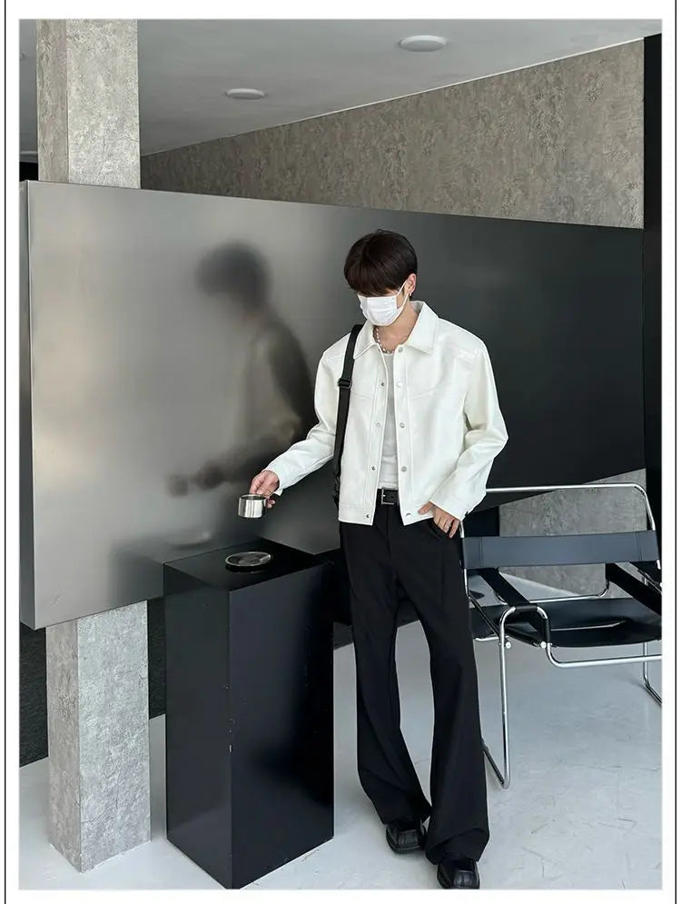 Threebooy American Street High-end Coat Trendy Leather Jacket Korean Elegant 2025 Spring Men's New PU Lapel Slim Loose Jacket Aesthetic
