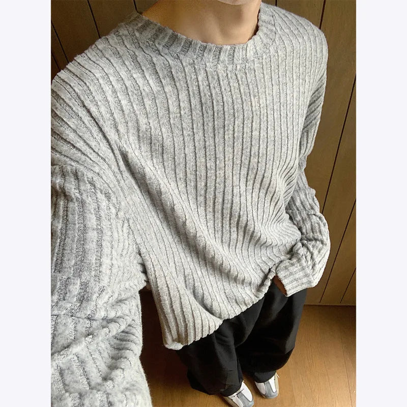 Threebooy  Autumn Long Sleeved T-shirt Men Fashion Casual Striped T Shirt Men Oversize Streetwear Korean Loose Round Neck T Shirt Mens Top