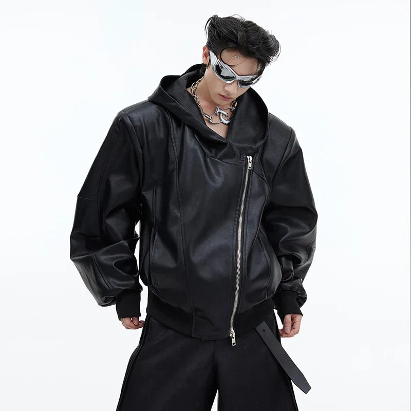 Threebooy Men's Maverick Hooded Faux Leather Jacket